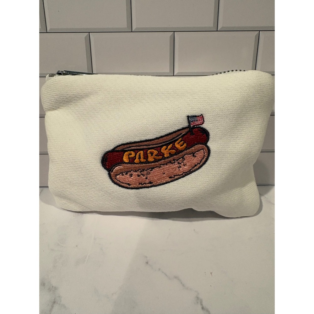 Parke Hot Dog Hair Claw Clip and Embroidered Knit Zipper Pouch Set White - Picture 3 of 5